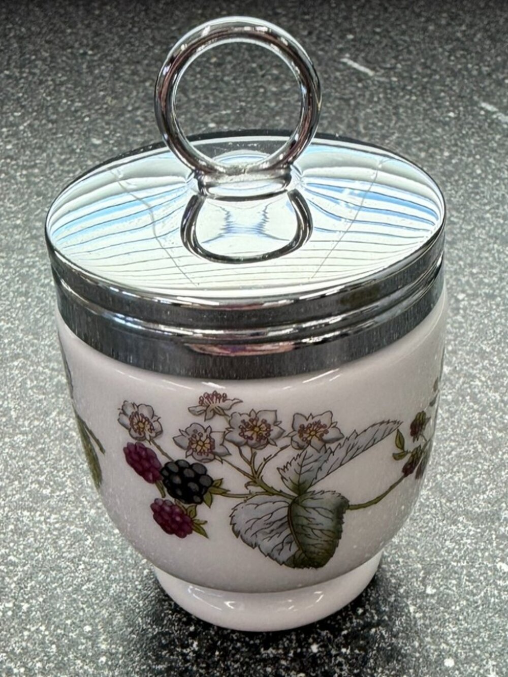 Royal Worcester Porcelain Egg Cup Lid England Blackberry Floral Vintage